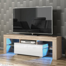 Creative Furniture Floe Tv Unit 130Cm - Oak & White Gloss Doors And Led Lights - thumbnail 1