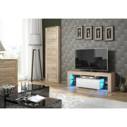 Creative Furniture Floe Tv Unit 130Cm - Oak & White Gloss Doors And Led Lights - thumbnail 2
