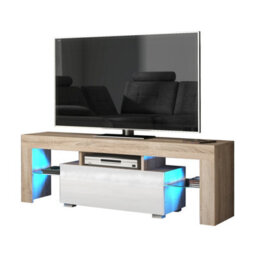 Creative Furniture Floe Tv Unit 130Cm - Oak & White Gloss Doors And Led Lights - thumbnail 3