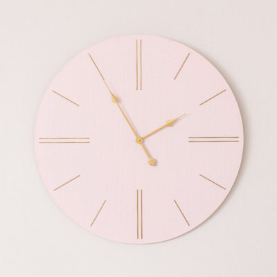 Melody Maison Large Pink Wooden Grain & Gold Detailed Wall Clock - 70Cm X 70Cm - image 1