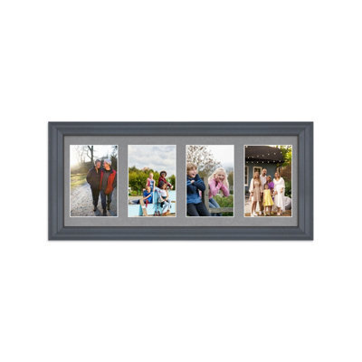 AK Frames 50X20Cm Dark Grey Classic Multi Photo Frame With Mid Grey Mount - Holds 4 Apertures (4X) 6X4 Photos - image 1