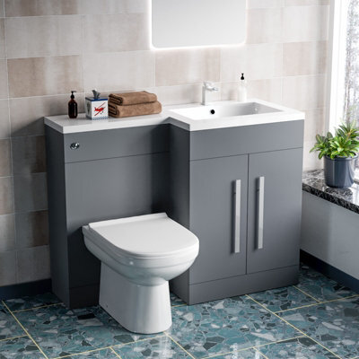 Nes Home 1100mm Right Hand Dark Matte Grey Basin Vanity Wc Unit & Toilet - image 1