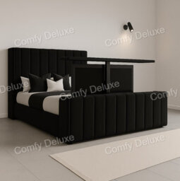 Comfy Deluxe 4Ft6 Double  Black Plush Tv Bed Frame Only