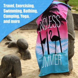 Geezy Beach Towel Microfibre Lightweight Flamingo Bath Towel Camping Travel Holiday - thumbnail 7
