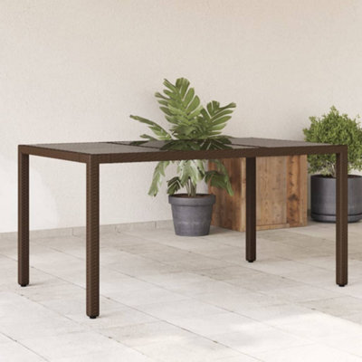Berkfield Garden Table With Glass Top Brown 150X90X75 Cm Poly Rattan - image 1