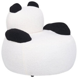 Wyld And Coco Panda-Shaped Kids Armchair White And Black Bouclé With Armrests, Compact Rubberwood Base (W58 X D58 X H53Cm) - thumbnail 3