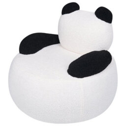 Wyld And Coco Panda-Shaped Kids Armchair White And Black Bouclé With Armrests, Compact Rubberwood Base (W58 X D58 X H53Cm) - thumbnail 6