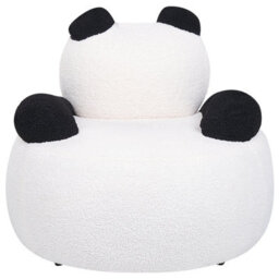 Wyld And Coco Panda-Shaped Kids Armchair White And Black Bouclé With Armrests, Compact Rubberwood Base (W58 X D58 X H53Cm) - thumbnail 5