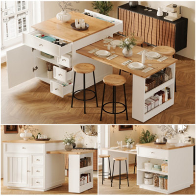 Matteo Extendable Kitchen Island With Storage Drawers & Lockable Casters - 120-184Cm - image 1