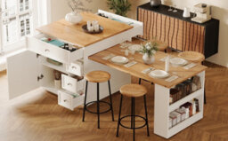Matteo Extendable Kitchen Island With Storage Drawers & Lockable Casters - 120-184Cm - thumbnail 8
