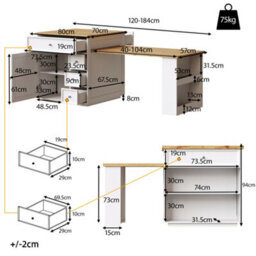 Matteo Extendable Kitchen Island With Storage Drawers & Lockable Casters - 120-184Cm - thumbnail 9