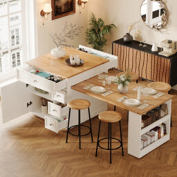 Matteo Extendable Kitchen Island With Storage Drawers & Lockable Casters - 120-184Cm - thumbnail 4