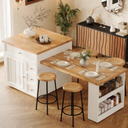 Matteo Extendable Kitchen Island With Storage Drawers & Lockable Casters - 120-184Cm - thumbnail 7