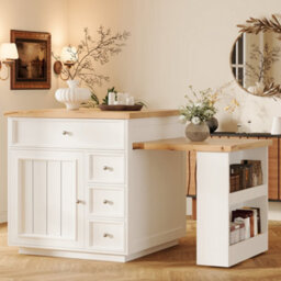 Matteo Extendable Kitchen Island With Storage Drawers & Lockable Casters - 120-184Cm - thumbnail 2