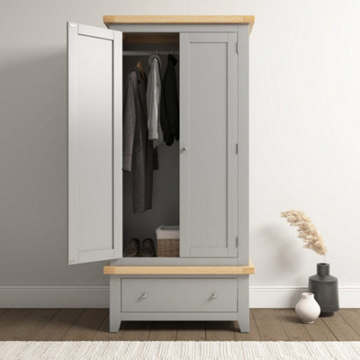 Seconique Windsor 2 Door 1 Drawer Wardrobe Pebble Grey With Oak Trim Part Assembled - image 1