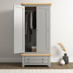 Seconique Windsor 2 Door 1 Drawer Wardrobe Pebble Grey With Oak Trim Part Assembled - thumbnail 9