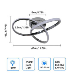 Pheashine Modern Chrome Ceiling Lights Led, 40Cm Silver Curved Ceiling Light For Hallway, Aisle, Entrance, Bedroom 6500K - thumbnail 2