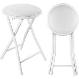 2 X White Folding Stool Soft Padded Cushioned Seat Metal Folding Freestanding - thumbnail 1