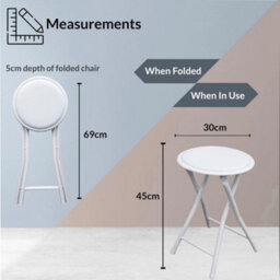 2 X White Folding Stool Soft Padded Cushioned Seat Metal Folding Freestanding - thumbnail 2