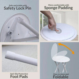 2 X White Folding Stool Soft Padded Cushioned Seat Metal Folding Freestanding - thumbnail 3