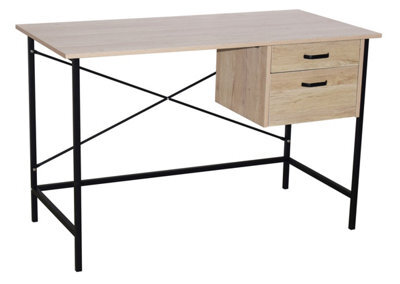 Core Products Home Office 2 Drawer Desk, Oak Effect With Metal Legs, H76.0Cm X W120.0Cm X D60.0Cm - image 1
