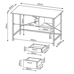 Core Products Home Office 2 Drawer Desk, Oak Effect With Metal Legs, H76.0Cm X W120.0Cm X D60.0Cm - thumbnail 3