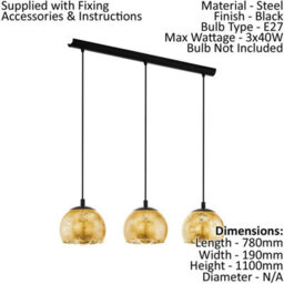 Elegant Black Pendant Ceiling Light With Gold Glass Shade - E27 Bulb Compatible - thumbnail 2