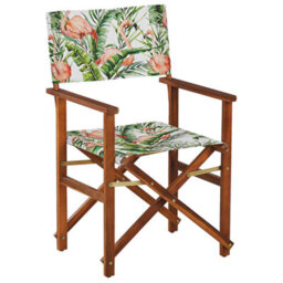 Beliani Garden Classics Set Of 2 Folding Director's Chairs - Acacia Wood, Off White & Flamingo Fabric, Dark Brown Frame - thumbnail 5