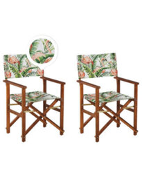 Beliani Garden Classics Set Of 2 Folding Director's Chairs - Acacia Wood, Off White & Flamingo Fabric, Dark Brown Frame - thumbnail 3