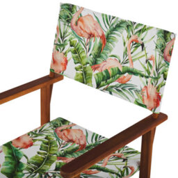 Beliani Garden Classics Set Of 2 Folding Director's Chairs - Acacia Wood, Off White & Flamingo Fabric, Dark Brown Frame - thumbnail 6