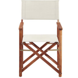 Beliani Garden Classics Set Of 2 Folding Director's Chairs - Acacia Wood, Off White & Flamingo Fabric, Dark Brown Frame - thumbnail 1