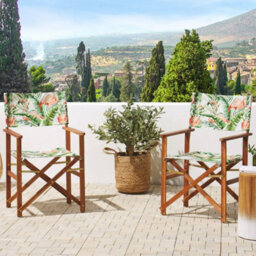 Beliani Garden Classics Set Of 2 Folding Director's Chairs - Acacia Wood, Off White & Flamingo Fabric, Dark Brown Frame - thumbnail 2