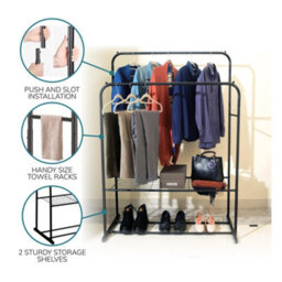 House Of Home Metal Clothes Rail With Shoe Rack 2 Tier Double Rail Wardrobe Replacement Clothes Storage & Organiser - thumbnail 4