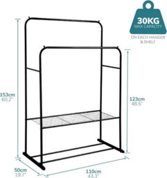 House Of Home Metal Clothes Rail With Shoe Rack 2 Tier Double Rail Wardrobe Replacement Clothes Storage & Organiser - thumbnail 2