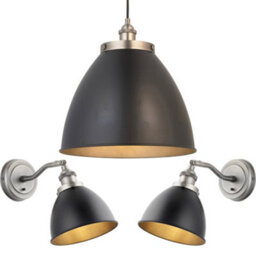 Loops Ceiling Pendant & 2X Matching Wall Light - Matt Black Aged Pewter Finish