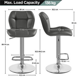 Yaheetech Set Of 2 Grey Modern Faux Leather Adjustable Swivel Bar Stools With Tufted Back And Footrest - thumbnail 3