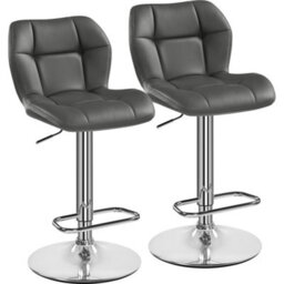 Yaheetech Set Of 2 Grey Modern Faux Leather Adjustable Swivel Bar Stools With Tufted Back And Footrest - thumbnail 2