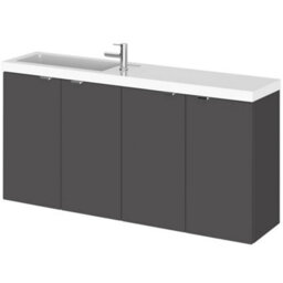 Hudson Reed Fusion 1000mm Compact Gloss Grey Basin & Vanity Unit, Ready Assembled, Soft-Close Doors - thumbnail 1