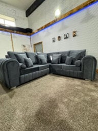 Stratus Interiors Oyster Lined Fabric Sofa - Luxury Upholstered Contemporary Lounge Seating With Cushions For Living Room - L Shape Corner - Silver