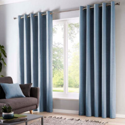 Fusion Sorbonne 100% Cotton Light Filtering Plain Dyed Light Blue Eyelet Curtains - thumbnail 1
