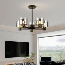 Harper Living Modern 5 Lights Chandeliers Ceiling Light, Semi Flush Ceiling Lamp With Smoked Glass Shades, Matt Black - thumbnail 3