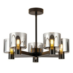 Harper Living Modern 5 Lights Chandeliers Ceiling Light, Semi Flush Ceiling Lamp With Smoked Glass Shades, Matt Black - thumbnail 2