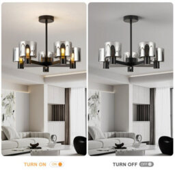 Harper Living Modern 5 Lights Chandeliers Ceiling Light, Semi Flush Ceiling Lamp With Smoked Glass Shades, Matt Black - thumbnail 7