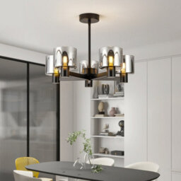 Harper Living Modern 5 Lights Chandeliers Ceiling Light, Semi Flush Ceiling Lamp With Smoked Glass Shades, Matt Black - thumbnail 4