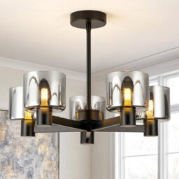 Harper Living Modern 5 Lights Chandeliers Ceiling Light, Semi Flush Ceiling Lamp With Smoked Glass Shades, Matt Black - thumbnail 1
