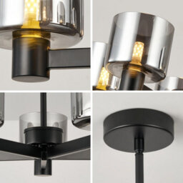 Harper Living Modern 5 Lights Chandeliers Ceiling Light, Semi Flush Ceiling Lamp With Smoked Glass Shades, Matt Black - thumbnail 6