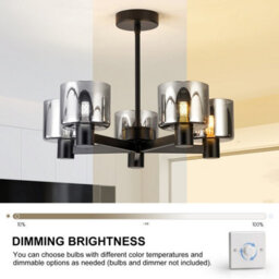 Harper Living Modern 5 Lights Chandeliers Ceiling Light, Semi Flush Ceiling Lamp With Smoked Glass Shades, Matt Black - thumbnail 5