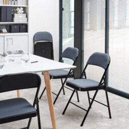 Wyld And Coco Novaseat 4-Piece Folding Chairs Set Dark Grey Metal Frame Padded Seating - thumbnail 2