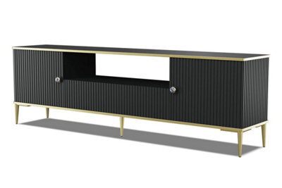 Arte Petra Tv Cabinet In Black - Elegant Design With Gold Metal Legs & Ample Storage - W1800mm X H550mm X D350mm - image 1