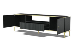 Arte Petra Tv Cabinet In Black - Elegant Design With Gold Metal Legs & Ample Storage - W1800mm X H550mm X D350mm - thumbnail 2
